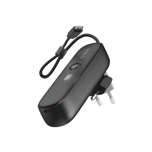 SBS 5000mAh Powerbank with Built-in Cable Folding PD Plug 20W - Black