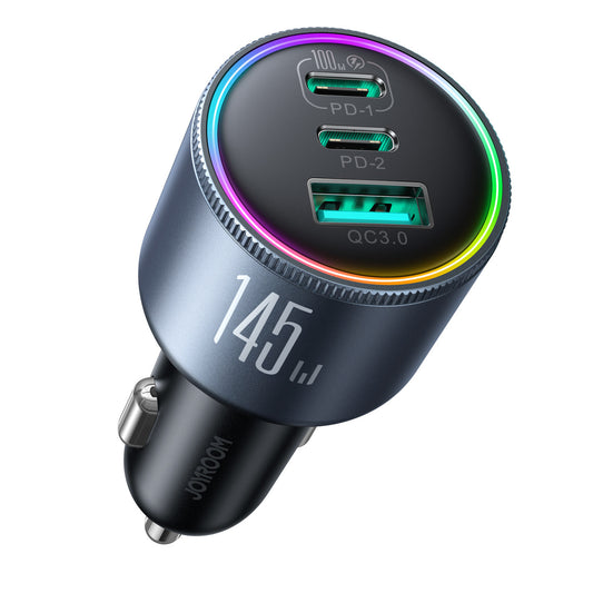 JOYROOM USB-A USB-C car charger with 145W cable - dark gray