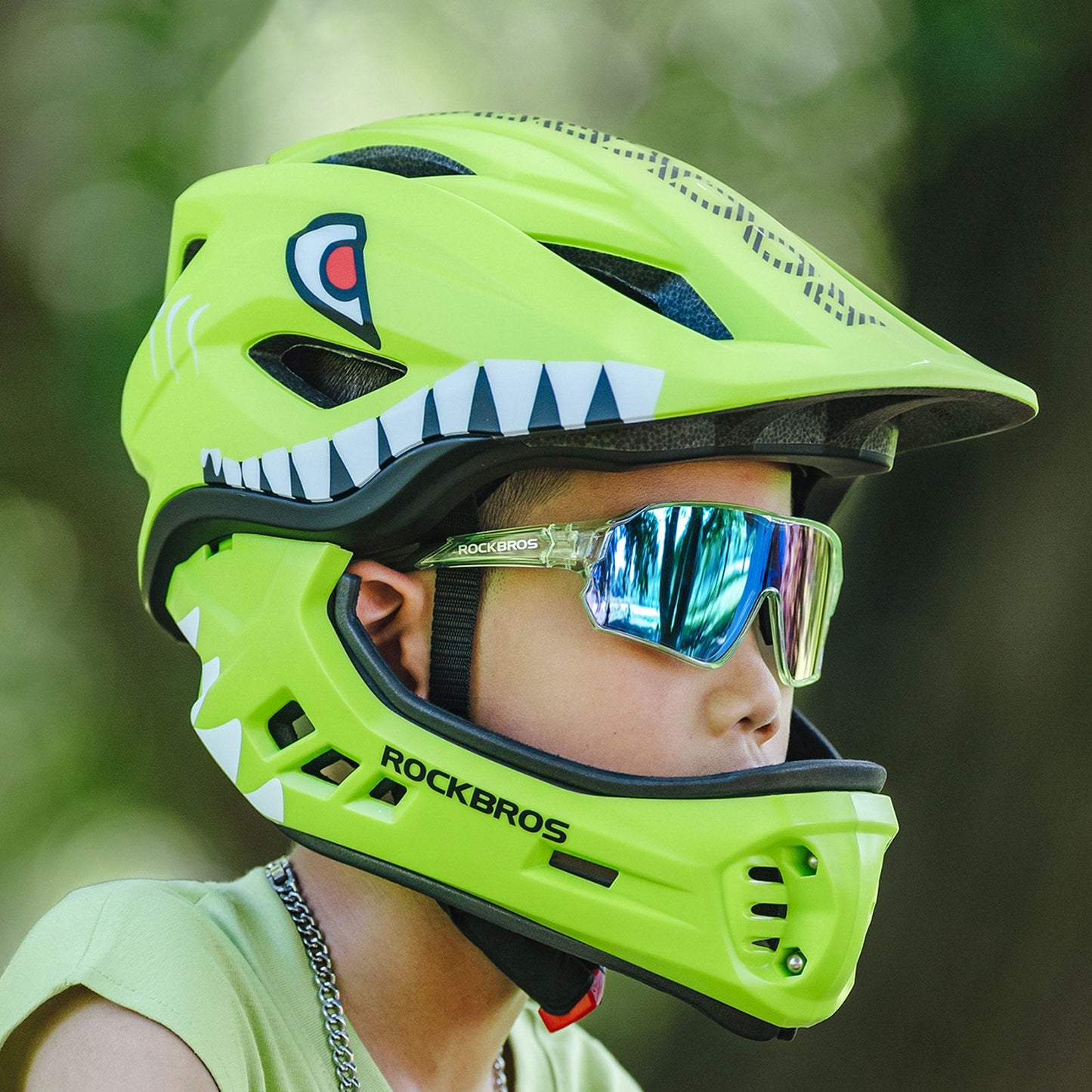 ROCKBROS Children's bicycle helmet with detachable visor, size M 54-58cm - green shark – image 8