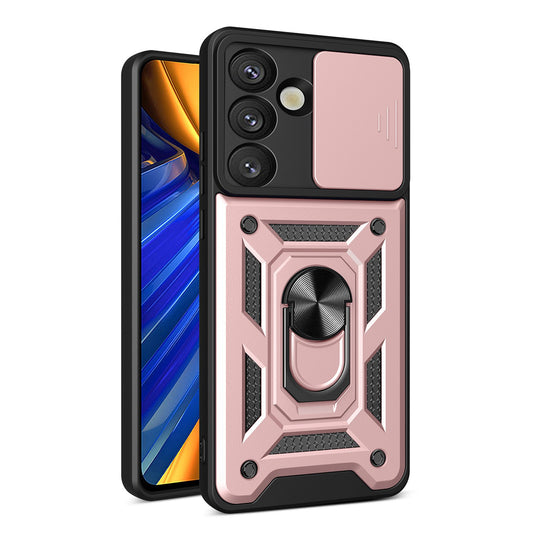 HURTEL Armored case with camera cover ring for Samsung Galaxy S25 Hybrid Armor Camshield - pink
