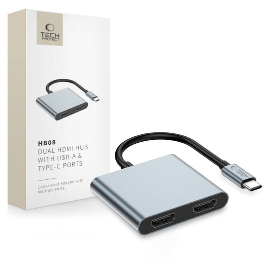 Tech-Protect HUB adapter 4in1 USB-C USB-A 2x HDMI 4K 60HZ - gray