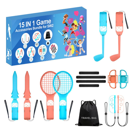HURTEL 15-in-1 set of family accessories for the Nintendo Switch 2 console - orange and blue