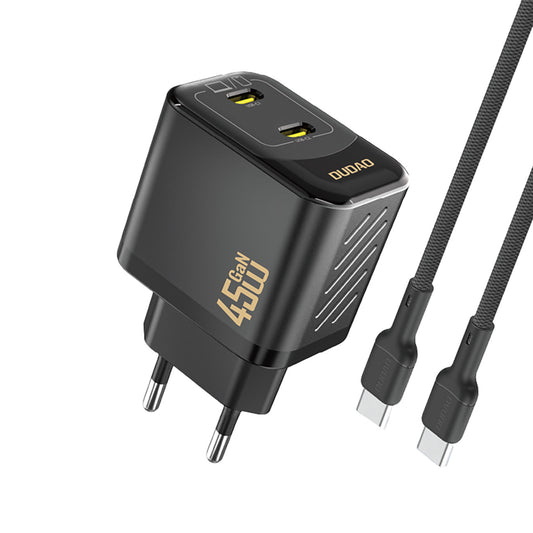 DUDAO 2xUSB-C mains charger with USB-C GaN PD 45W cable - black
