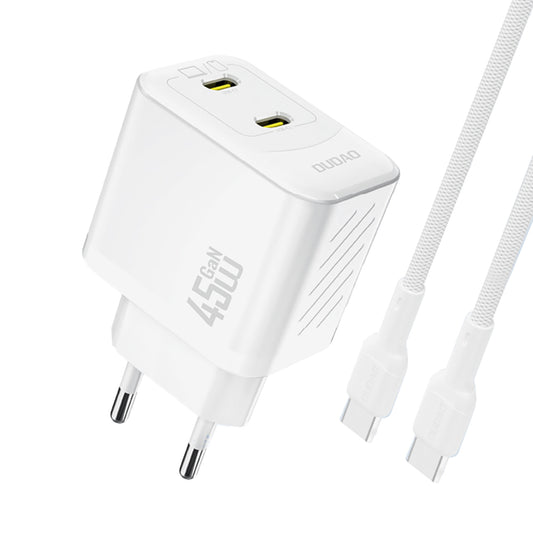 DUDAO 2xUSB-C mains charger with USB-C GaN PD 45W cable - white