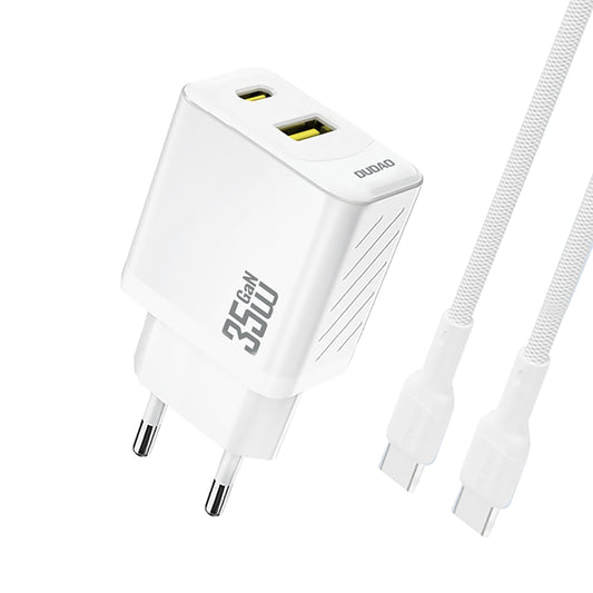 DUDAO USB-A USB-C wall charger with USB-C PD QC 35W cable - white