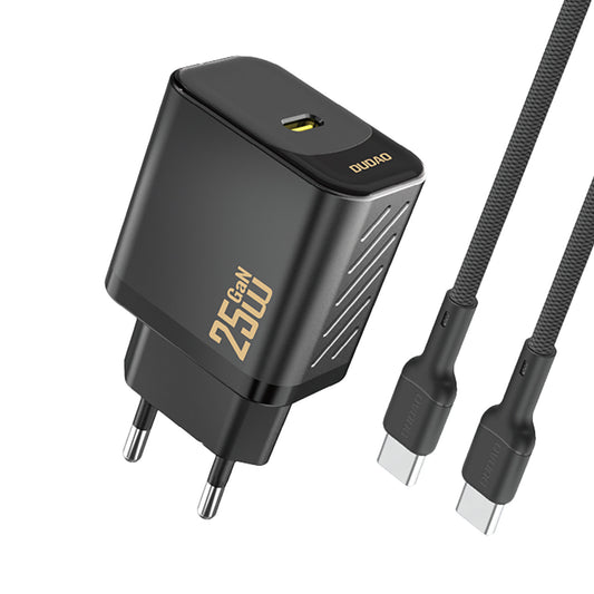 DUDAO USB-C wall charger with USB-C GaN PD 25W cable - black