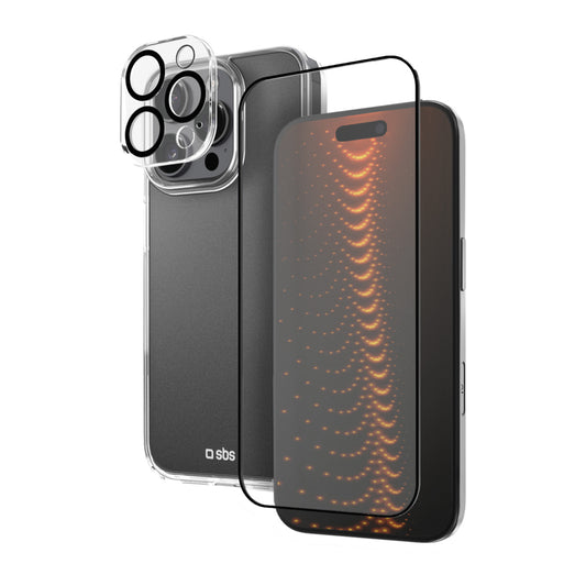 SBS 3in1 protective set for iPhone 16 Pro, case with protective glass for screen and camera D3O - transparent