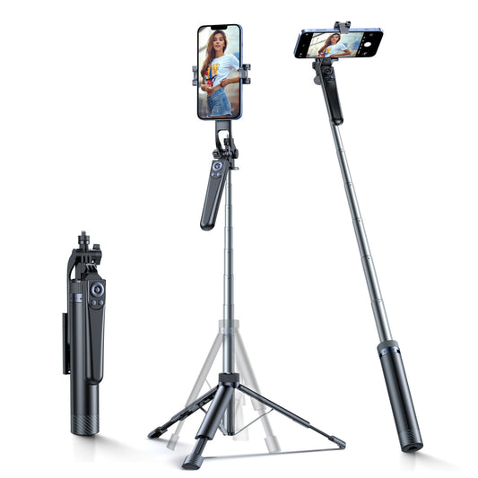 WOZINSKY Selfie stick stick with smartphone holder, telescopic tripod 1.3m - black
