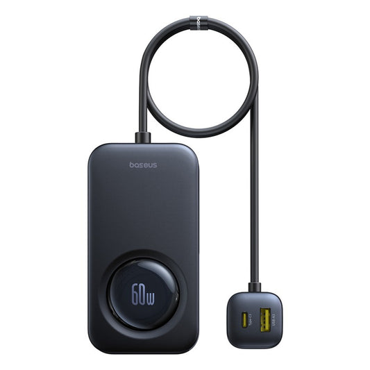 BASEUS Car charger with retractable cable for 6 60W devices - black
