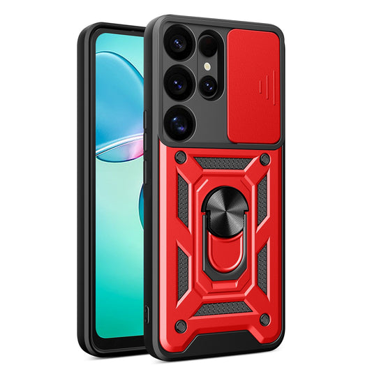 HURTEL Armored case with camera cover and stand for Samsung Galaxy S25 Ultra Hybrid Armor Camshield - red