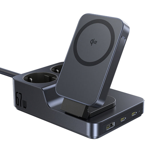 BASEUS 6in1 wireless charging station USB-A USB-C 2x AC socket 67W - black