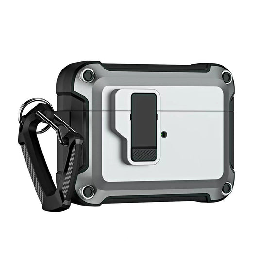 HURTEL Armored case for Airpods 4 headphones with a carabiner - gray