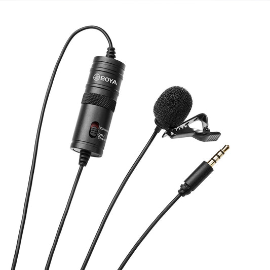 BOYA Wired lavalier microphone for smartphones and cameras, powered by a 3.5 TRRS battery - black