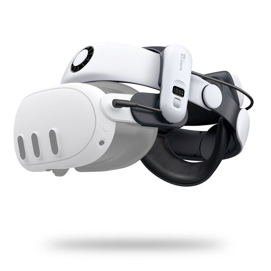 BOBOVR Strain relief for Meta Quest 3 VR goggles with external battery - white and black