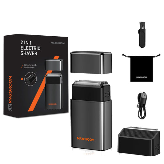 MAXGROOM 2in1 electric shaver for beards, 2 heads - set