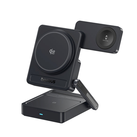 BASEUS 3in1 Qi2.2 35W wireless charger with EU 45W power supply and 1m USB-C cable - black