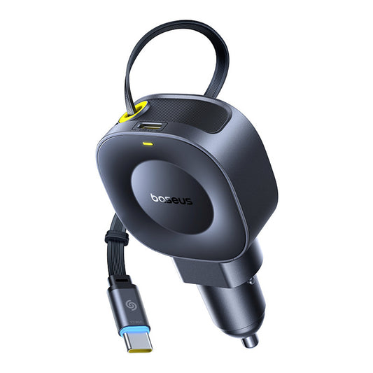 BASEUS USB-C car charger with retractable USB-C 30W cable - black