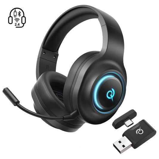 QCY Gaming headphones, 7.1 sound, detachable microphone, 3 connection modes - black