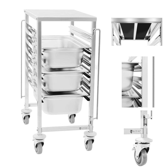 Royal Catering Gastronomy trolley with shelf for transport of containers 6x GN1/1