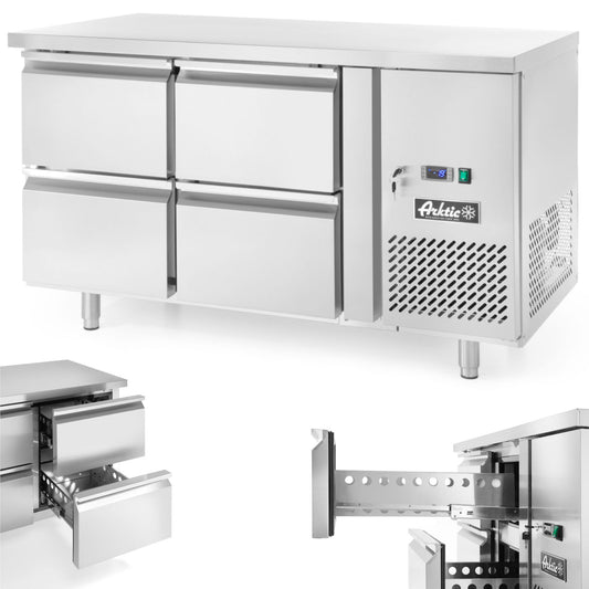ARKTIC Refrigeration table with 4 drawers and side unit stainless Profi Line 280 l