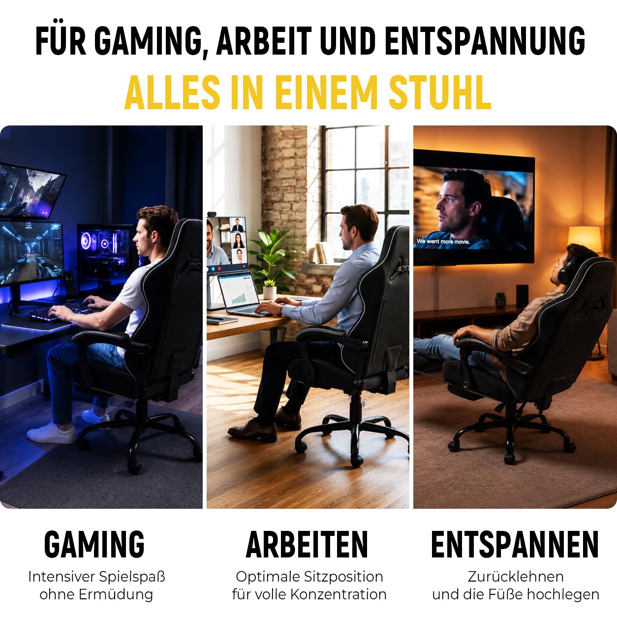 Shadcoler ergonomiskais spēļu krēsls ar kāju balstu, tehnoloģiskais audums, kabatu atsperu spilvens, atgāžama atzveltne, melns