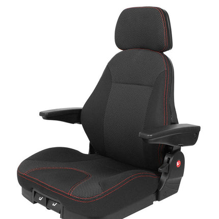 Black car seat with red stitching on a white background, branded as UnitedSeats.