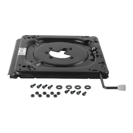 Black mechanical component with screws on a white background