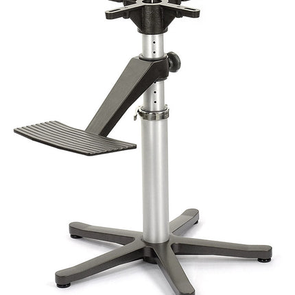 Adjustable metal stand with a white background