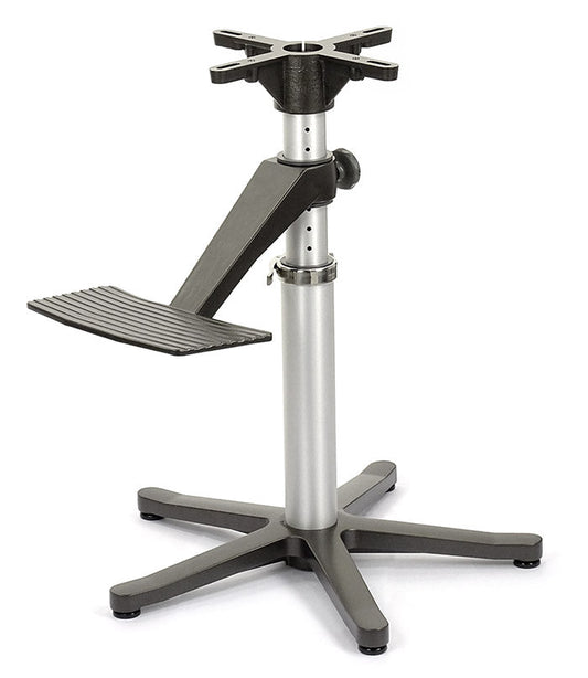 Adjustable metal stand with a white background