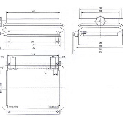 Technical drawing of a rectangular metal component with dimensions