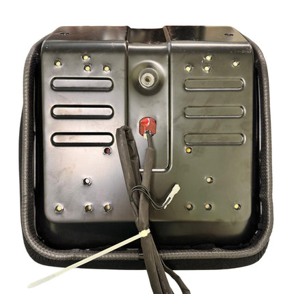 Metallic device with a strap on a white background