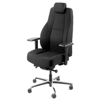 Black office chair with headrest on a white background
