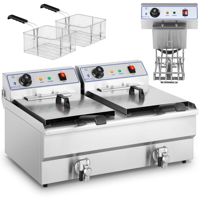 Double two-chamber fryer with taps 400V - 2x10L by Royal Catering - Gastronomy/Kitchen/Heating devices/Fryers and fryers/Controlled fryers