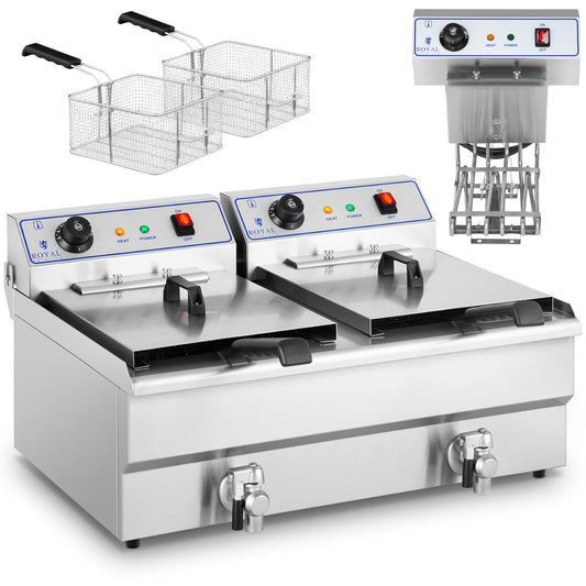 Royal Catering Double fryer with taps 400V - 2x10L