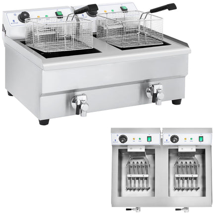 Royal Catering Two-chamber fryer with 230V 2x16L taps