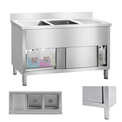 Sink gastronomy sink industrial 2-chamber based on 140cm Royal Catering