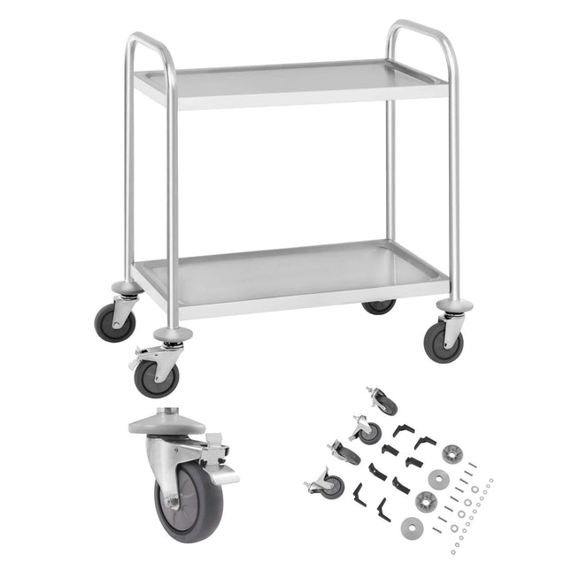 Catering waiter cart 2 shelf stainless steel up to 150kg