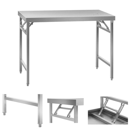 Folding working table in stainless steel 120 x 60cm to 120kg Royal Catering RCAT-120K