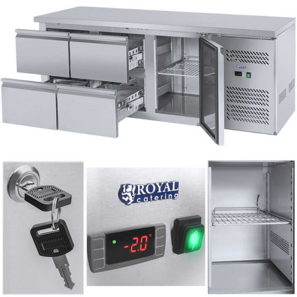 Royal Catering Refrigeration table with steel worktop 4 drawers from -2 to 10deg C 179cm