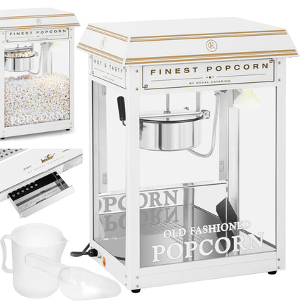 Royal Catering Machine automatic anti-splashing machine retro popcorn TEFLON 1600 W 5-6 kg/h - white-gold
