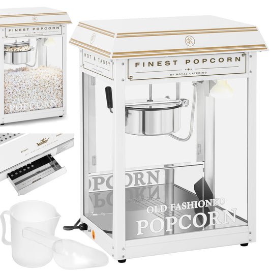 Royal Catering Machine automatic anti-splashing machine retro popcorn TEFLON 1600 W 5-6 kg/h - white-gold