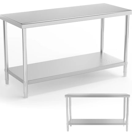 Royal Catering Table, central steel worktop with shelf, 150 x 60 cm, up to 230 kg