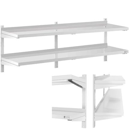 Royal Catering Double, adjustable, hanging catering wall shelf, STEEL, 180 x 40 cm