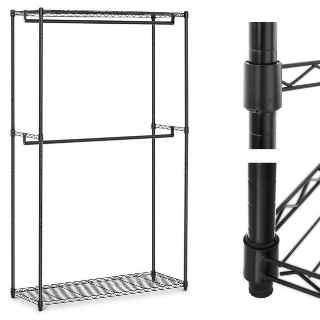Royal Catering Wire rack for clothes for wardrobe locker room 2 shelves 2 hangers 120 x 45 x 180 cm up to 200 kg