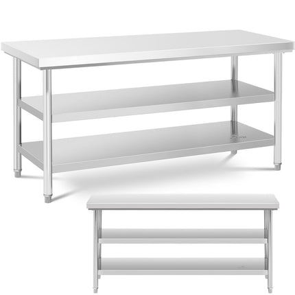 Royal Catering Table, central steel worktop, 2 shelves, 180 x 60 cm