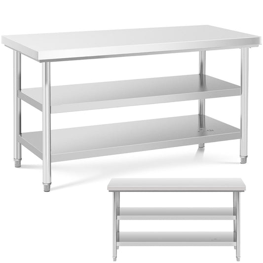 Royal Catering Worktop table stainless steel with 2 shelves 150x70cm