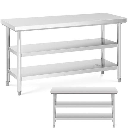 Royal Catering Table, stainless steel worktop with 2 shelves, 150x60cm