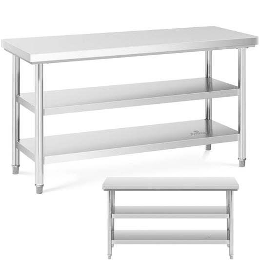 Royal Catering Table, stainless steel worktop with 2 shelves, 150x60cm