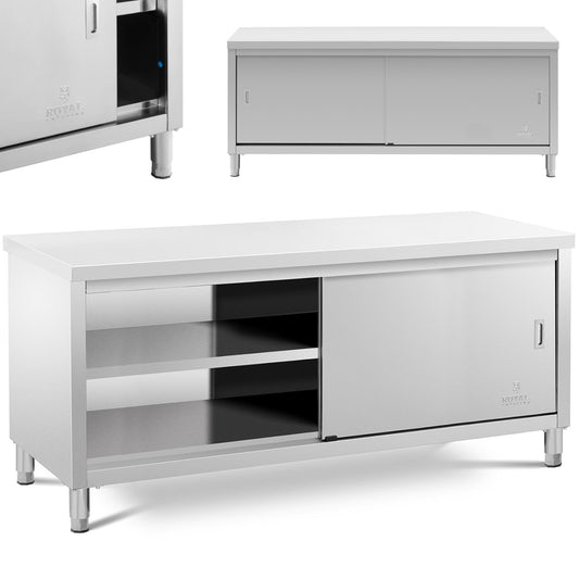 Royal Catering Stainless steel gastronomy freestanding cabinet, sliding doors, 200x70cm