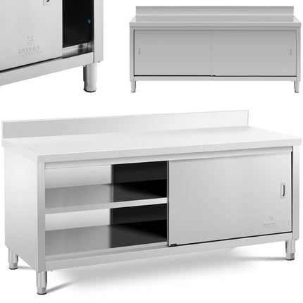 Royal Catering Worktop table with cabinet and front door sliding 200 x 70 cm